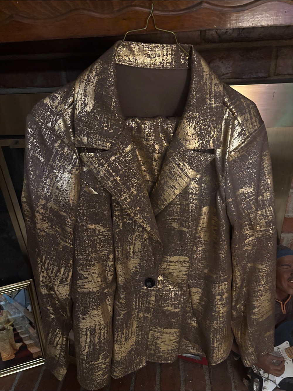 Gold Print pant suit wide leg pants